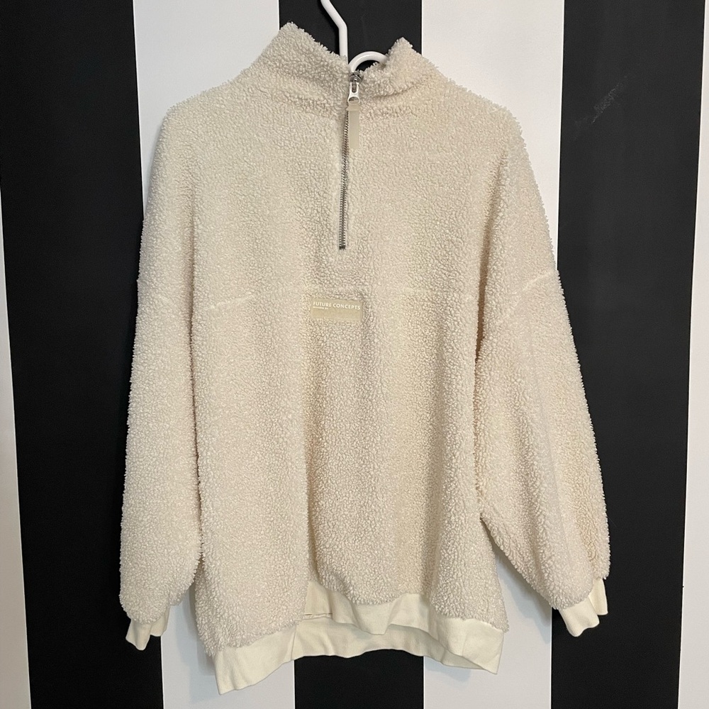 H&M Beige Half-Zip Teddy Sweatshirt